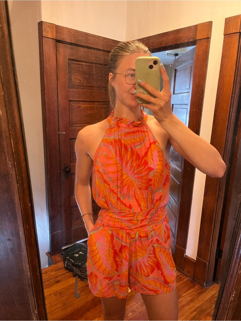 Cynthia Rowley Tropical Orange & Pink Halter Romper